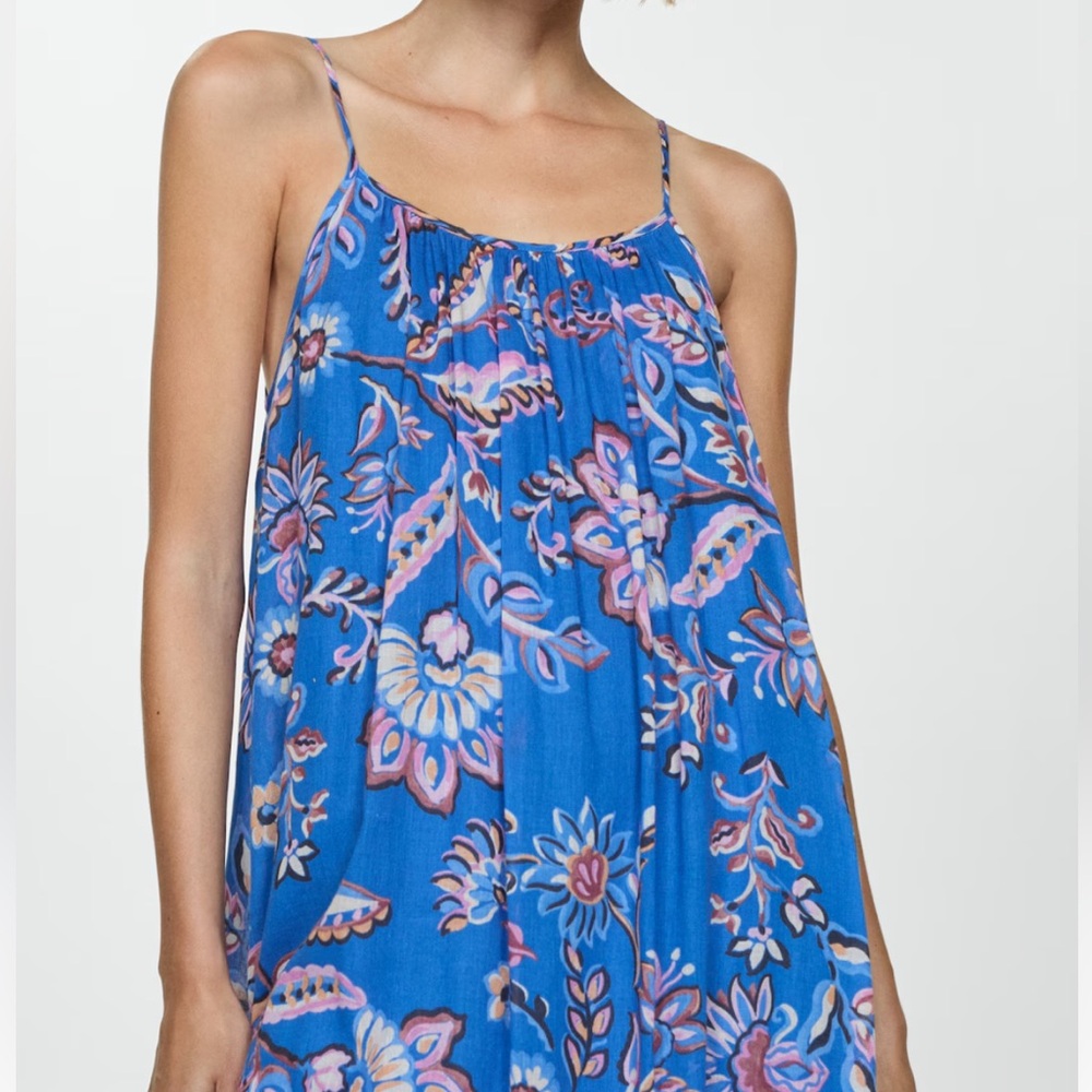 Mango Floral Blue Dress